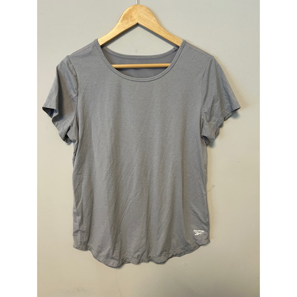 Reebok Activewear Shirt Women Large Gray Pre-owned Mesh Keyhole Back Workout Top